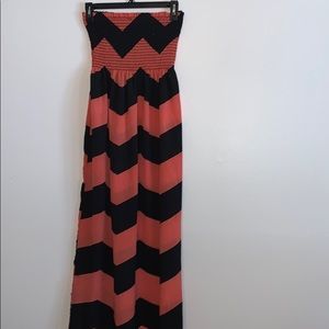 Chevron pink strapless maxi dress